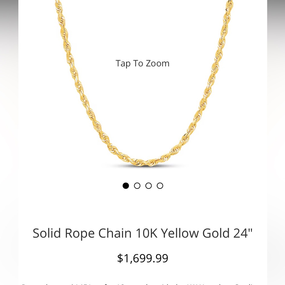 24in 3.0-3.1mm solid rope yellow gold 10k chain - Picture 3 of 3